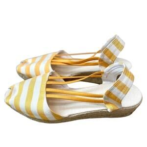 CHICO’S Jessa Yellow White Stripe Espadrille Summer Slingback Sandals | Size 11